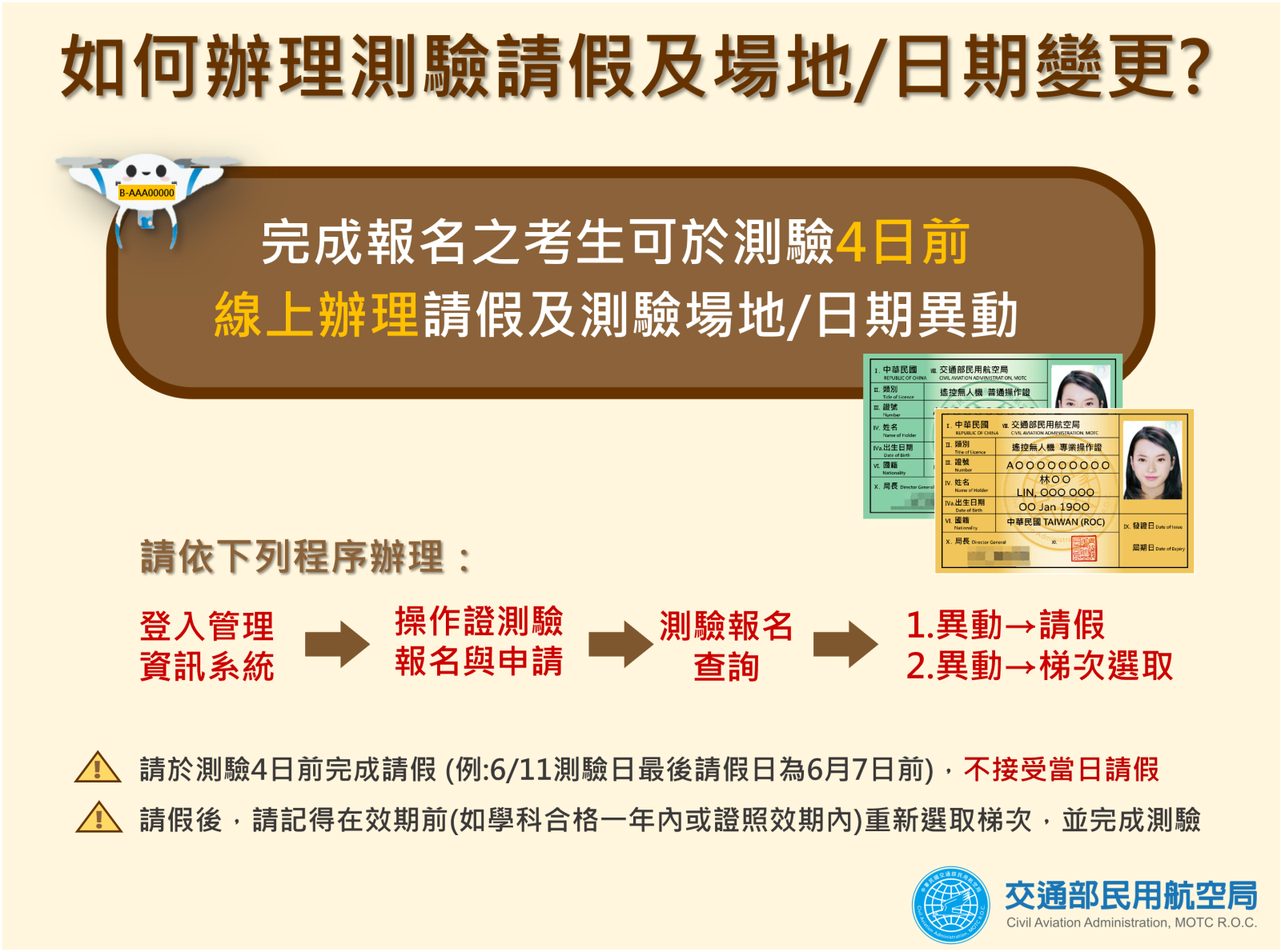 測驗請假及異動須知